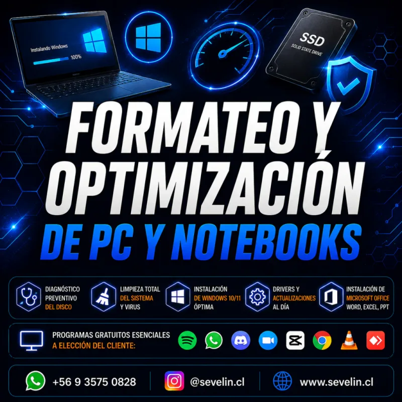 Formateo Completo y Optimizacion de PC / Notebook (Sin Respaldo) — Servicios Técnicos, Sevelin Arica