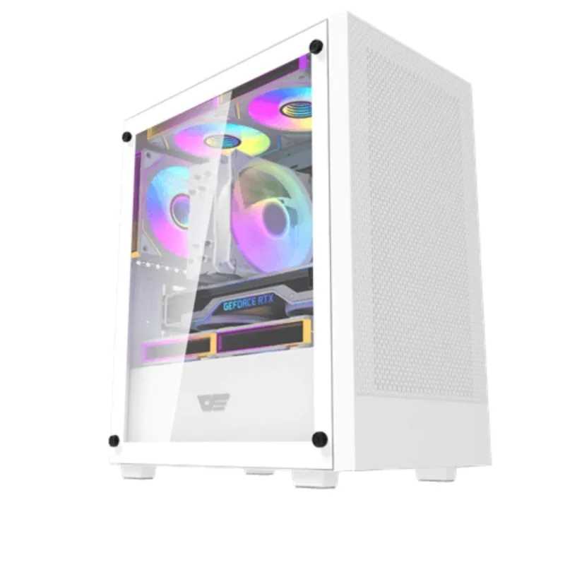 Gabinete Gamer Darkflash M305 — Panel de Vidrio, 3 Fan ARGB, mATX Blanco — Componentes PC, Sevelin Arica