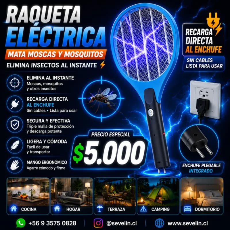Raqueta Eléctrica Recargable Mata Moscas y Mosquitos — Hogar y Estilo de Vida, Sevelin Arica